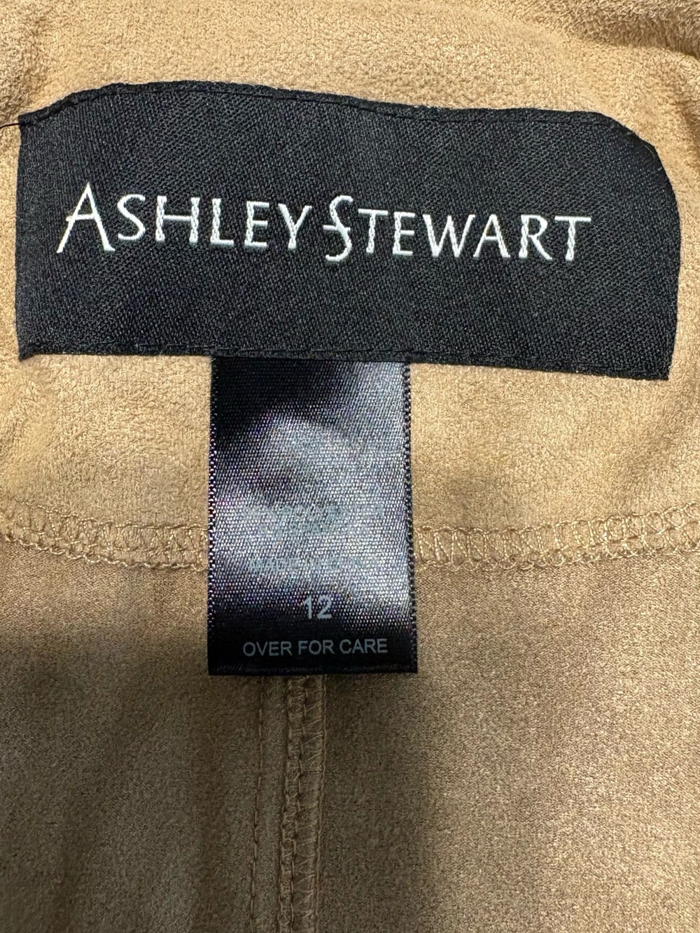 ASHLEY STEWART, Camel Faux Suede Fringe Jacket with belt, Size 12 - Picture 3 of 3